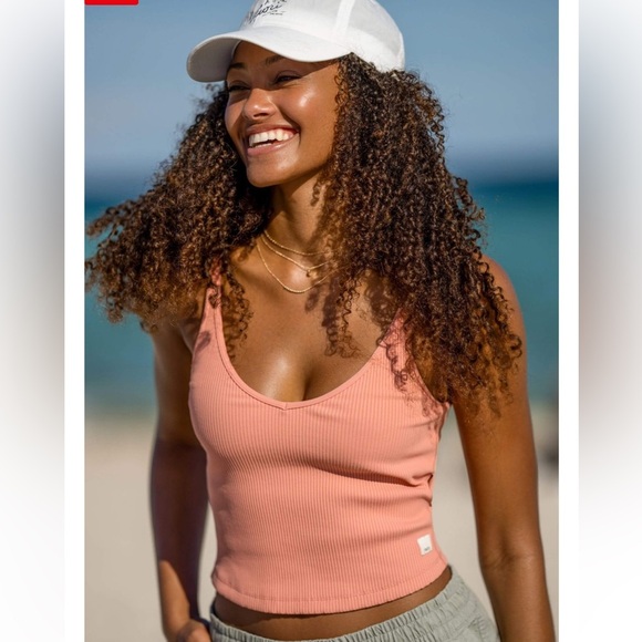 Vuori Pink/Cinnamon Ribbed Crop Tank Top | M - Picture 1 of 5